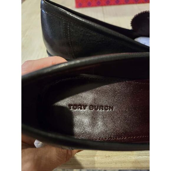 Tory Burch Women's Black Leather Loafers Size 11 Iconic Double T Logo - Picture 7 of 8